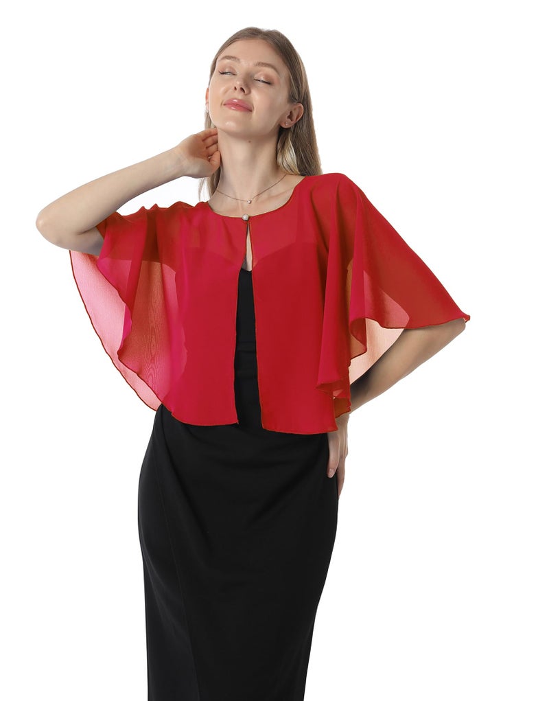 Hotshawl Chiffon Capelet Women's Soft capes Shawls and Wraps for Evening Dress Wedding Cape Cover Up (Red) - Image 3